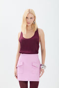 Saia PU Com Bolsos ACT Feminina Pink Sunset