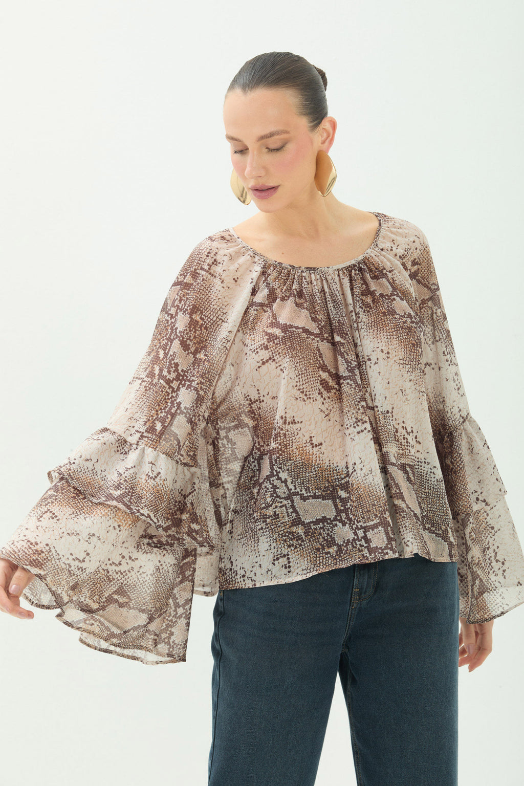 Blusa Manga Longa Fluida ACT Feminina Snake Skin