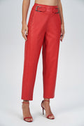 Calça Detalhe Fivelas PU Feminina Acostamento Red Velvet