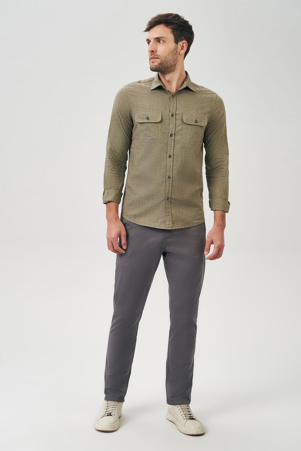 Camisa Manga Longa Risc Pocket Masculina Acostamento Caqui
