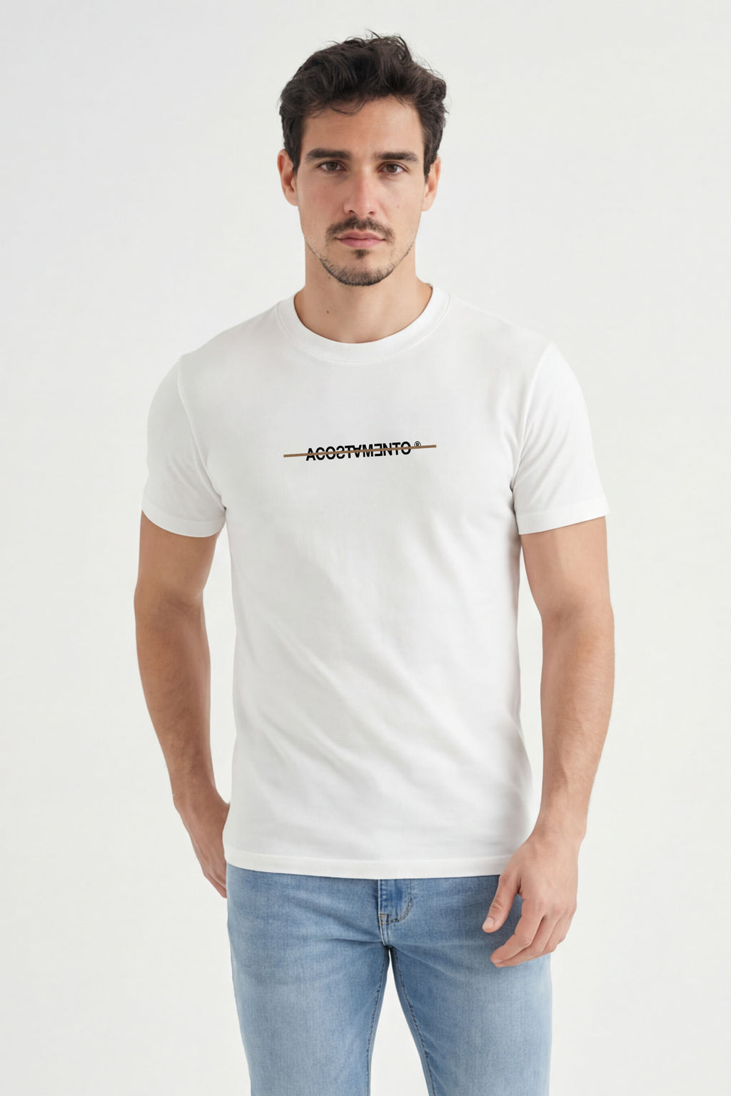 Camiseta Algodão Com Estampa Masculina Acostamento Off White