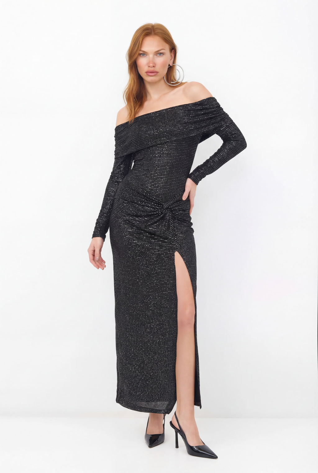 Vestido Longo Com Fenda ACT Feminino Preto