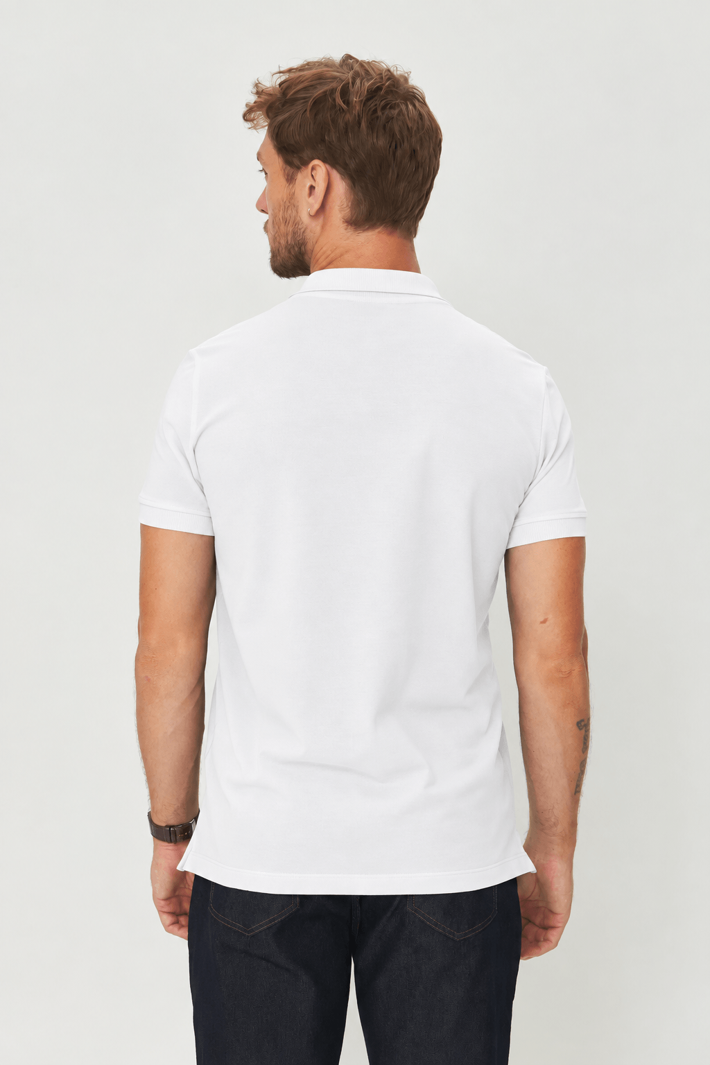 Polo Casual Com Elastano Masculina Acostamento Branco