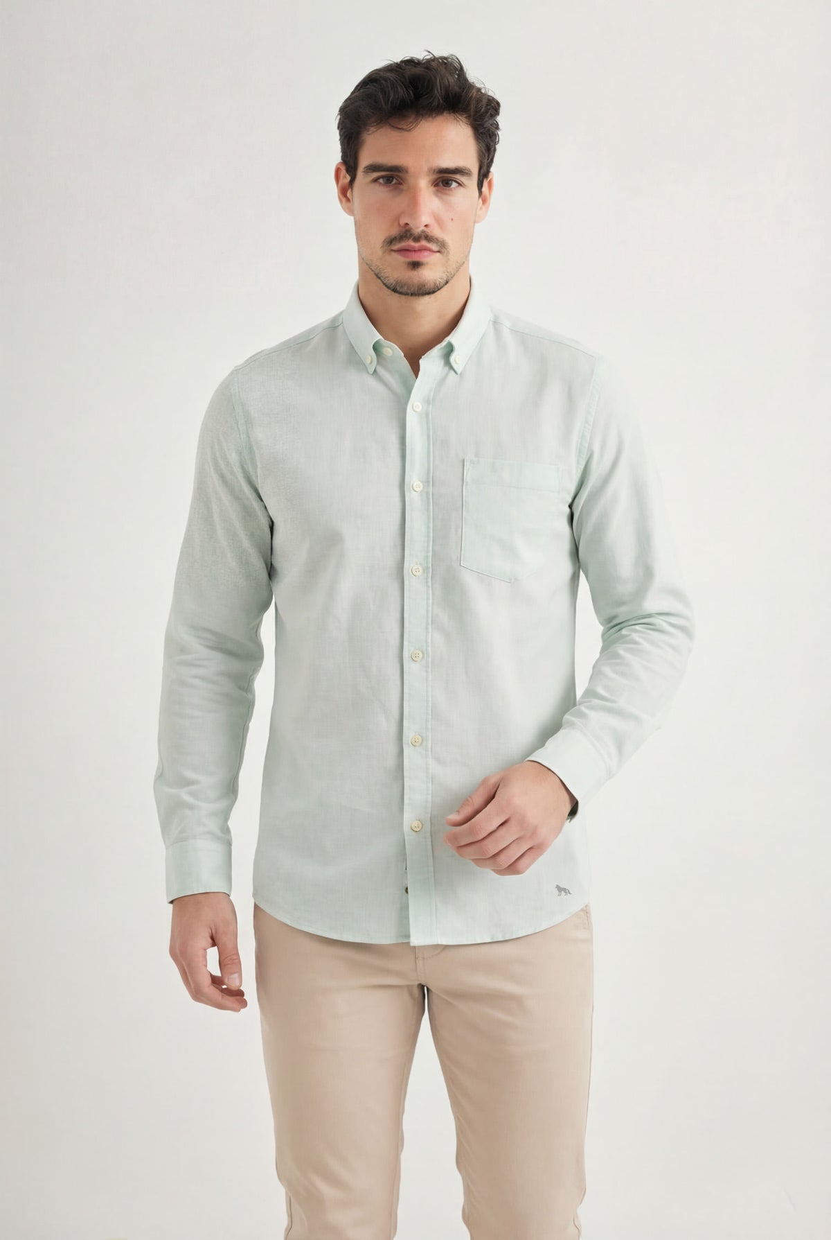 Camisa Manga Longa Casual Masculina Acostamento Verde