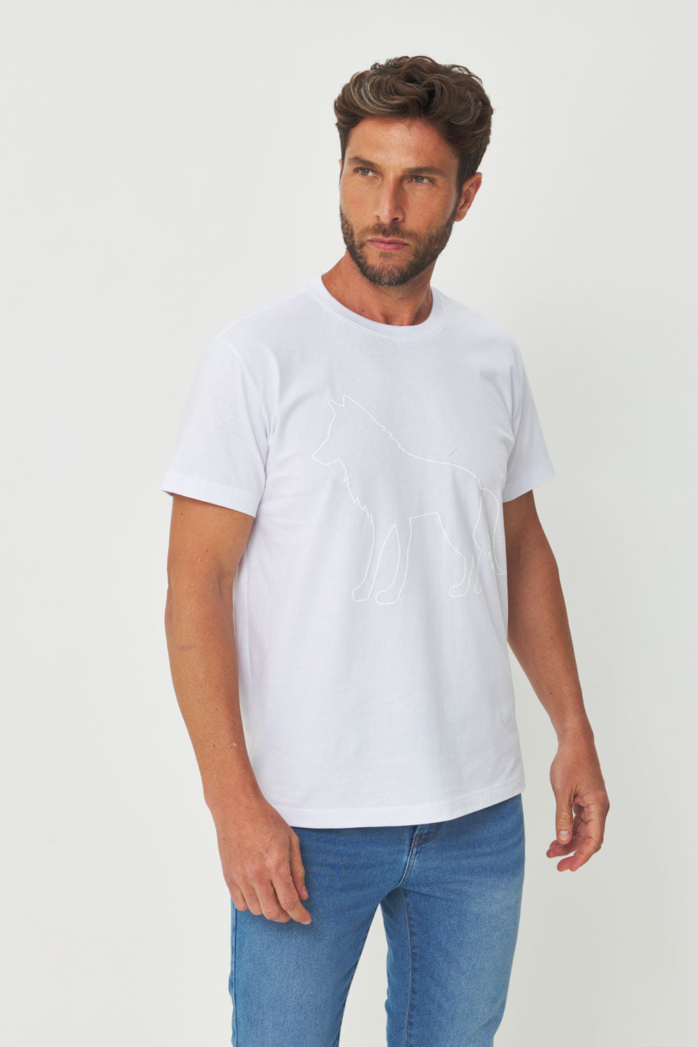 Camiseta Lobo Minimal Masculina Acostamento Branco
