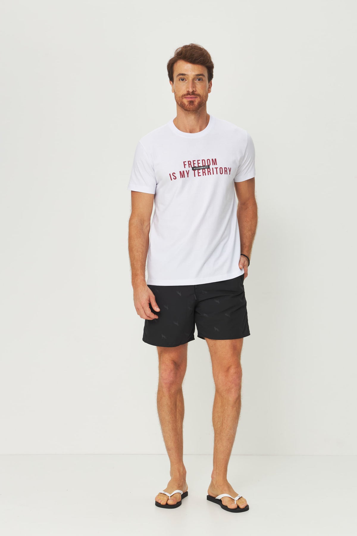 Camiseta Estampa Casual Masculina Acostamento Branco
