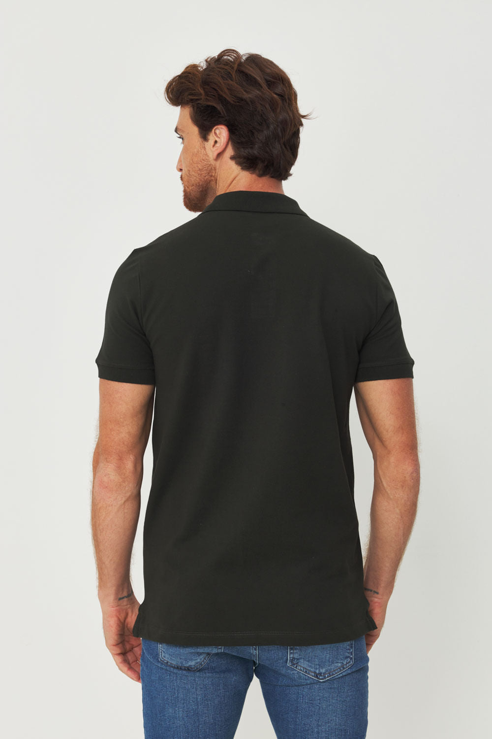 Polo Básica Tag Masculino Acostamento Verde Folhagem