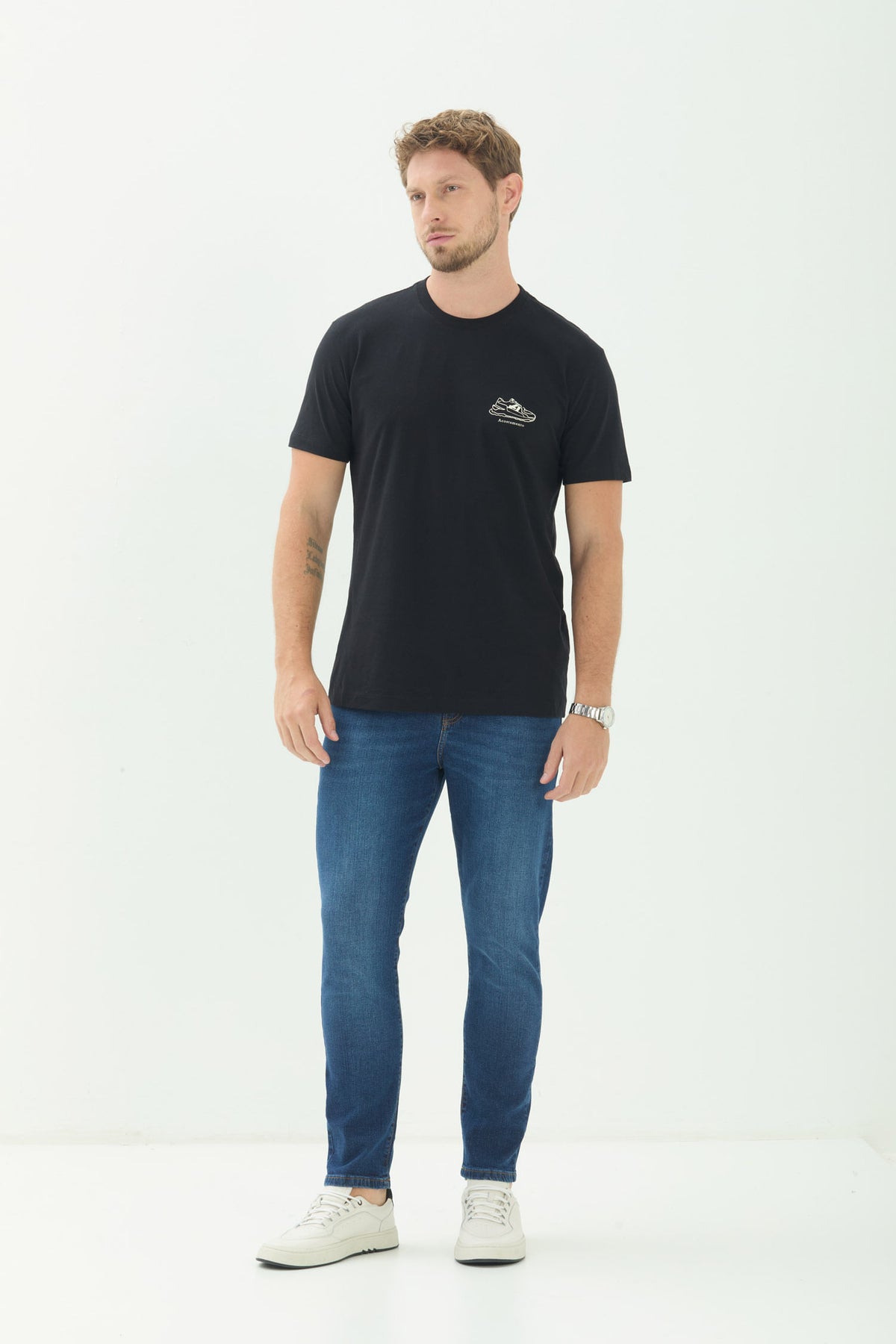 Calça Jeans Skinny Básica Masculina Acostamento Jeans Escuro