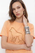 T-Shirt Bordado Vazado Lobo ACT Feminina Spice Orange