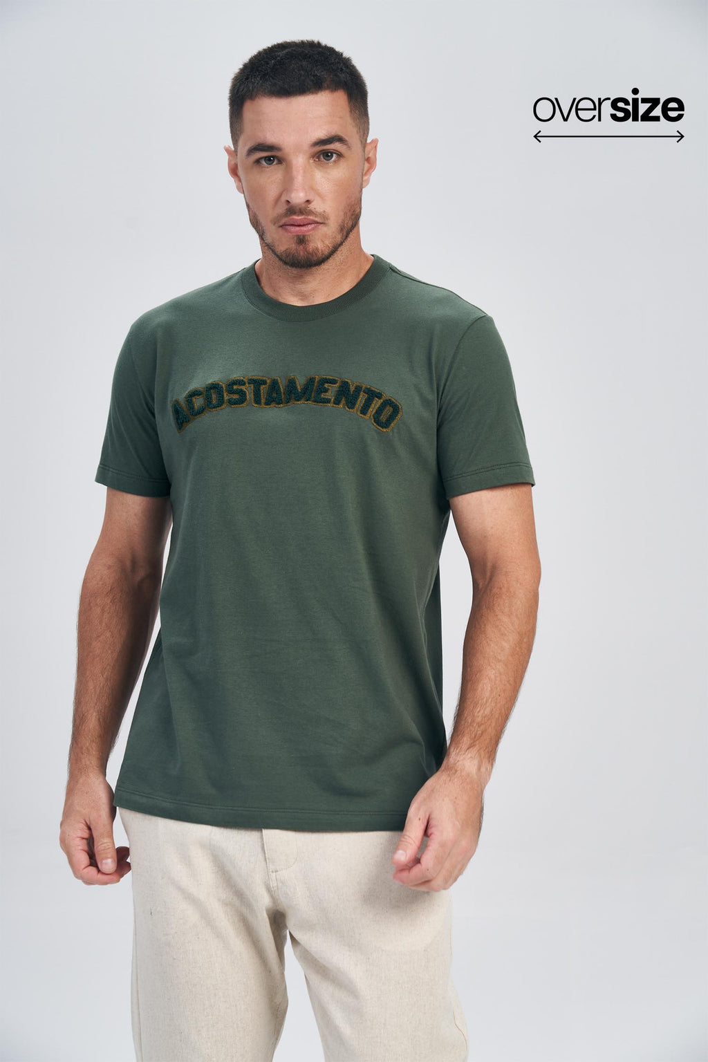 Camiseta Lettering Teddy Masculina Oversize Acostamento Verde Nativo