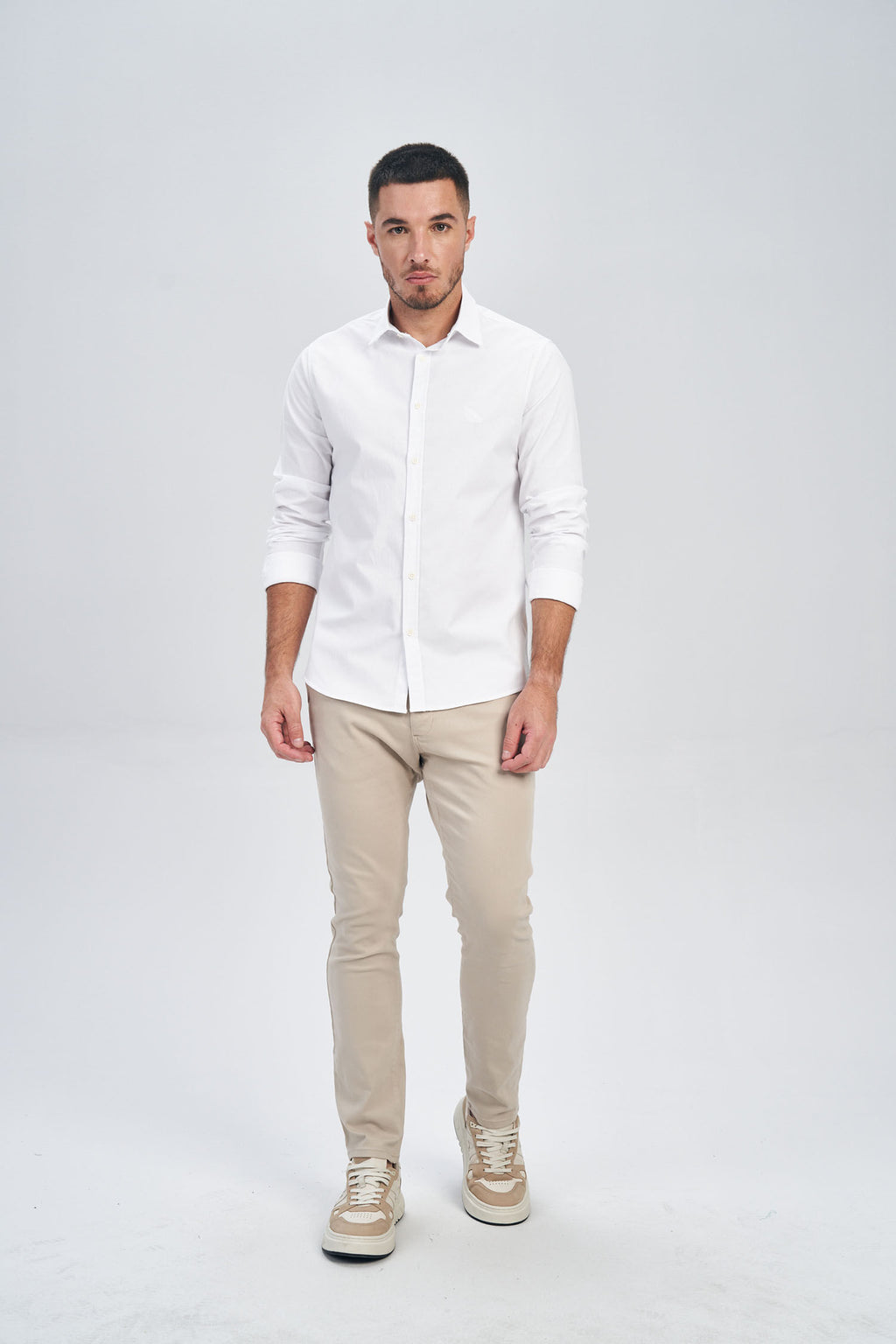 Camisa Manga Longa Social Elastano Masculina Acostamento Salmao