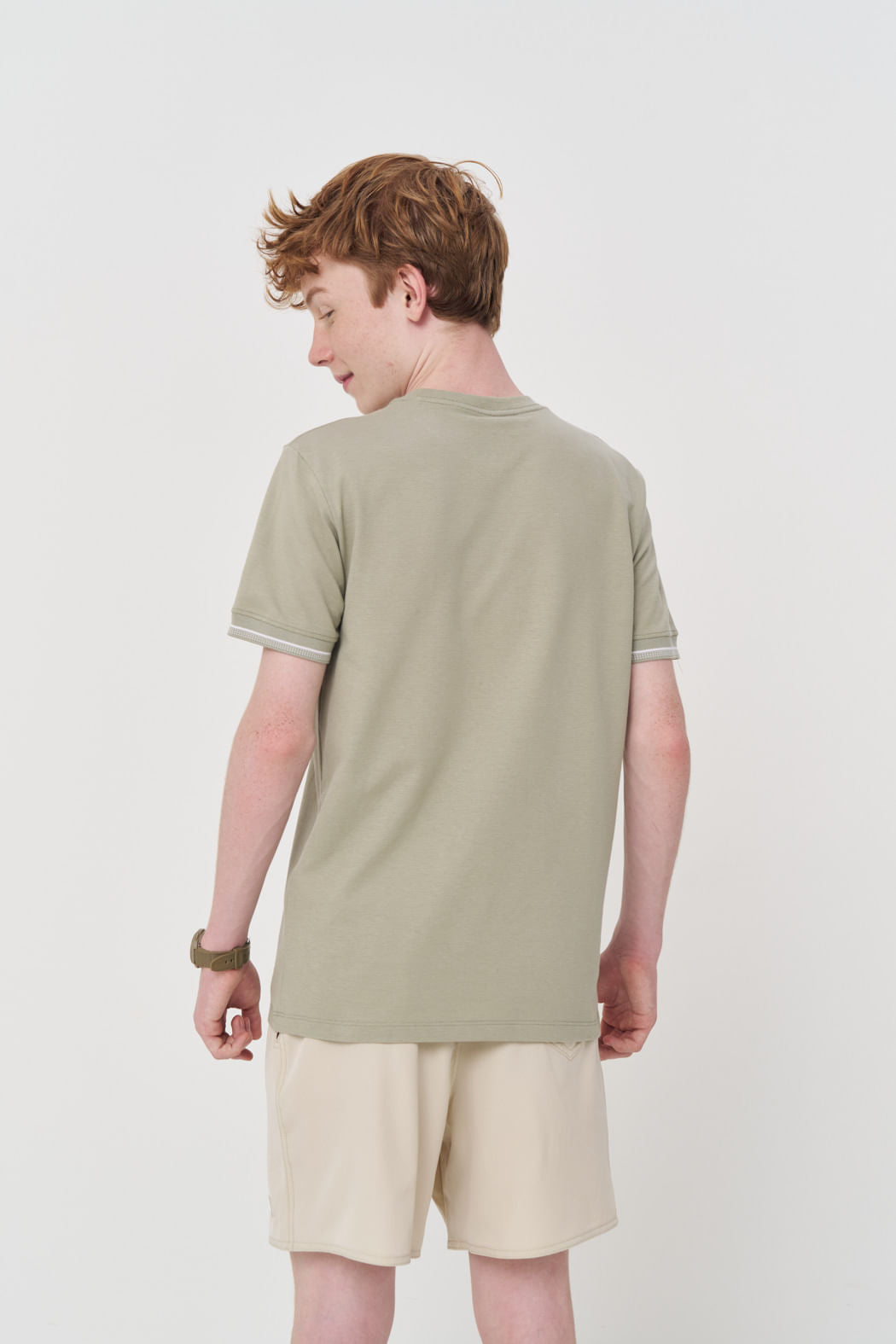 Camiseta Punho Listrado Menino Acostamento Next Verde Salvia