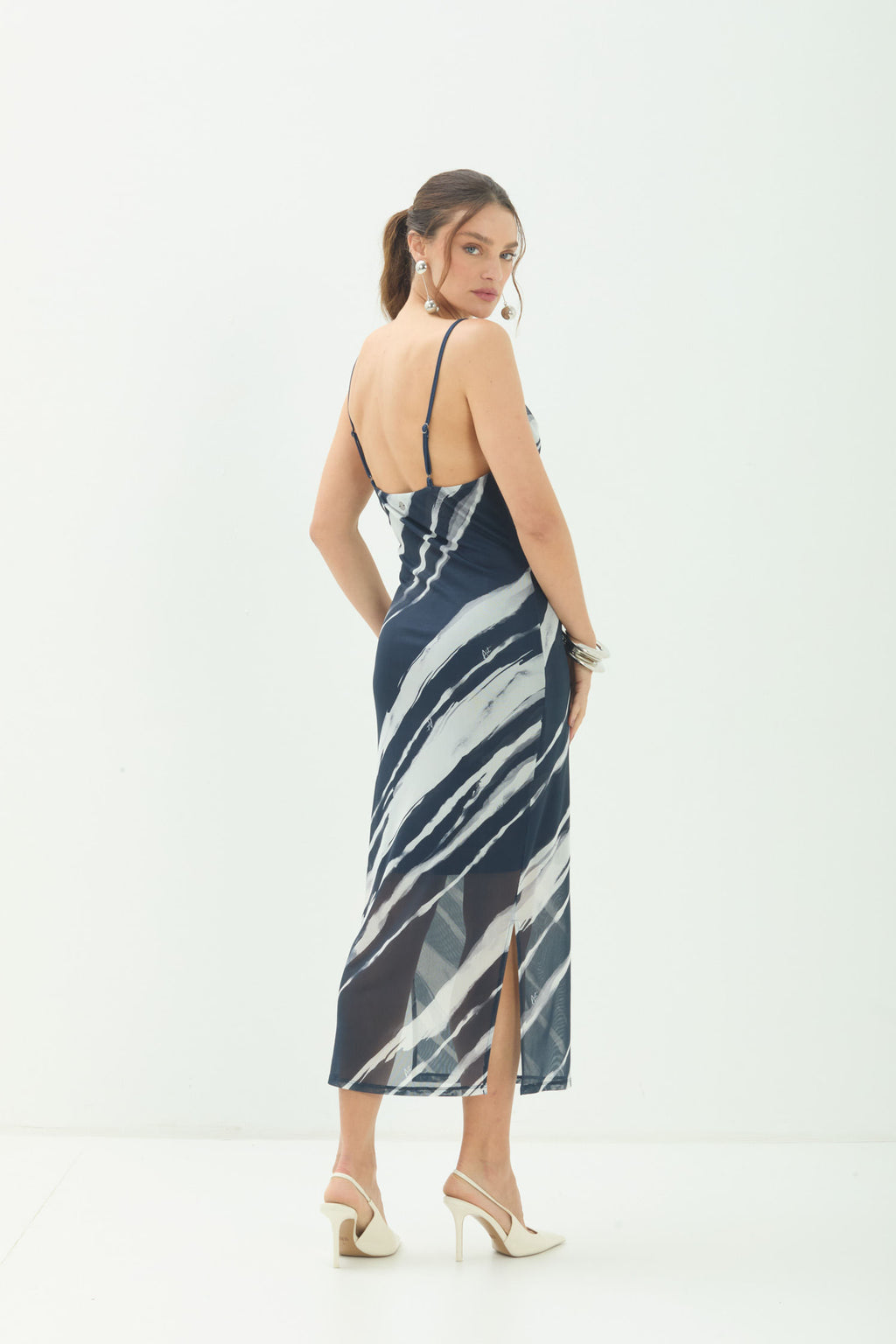 Vestido Midi Estampado ACT Feminino Royal Stripes