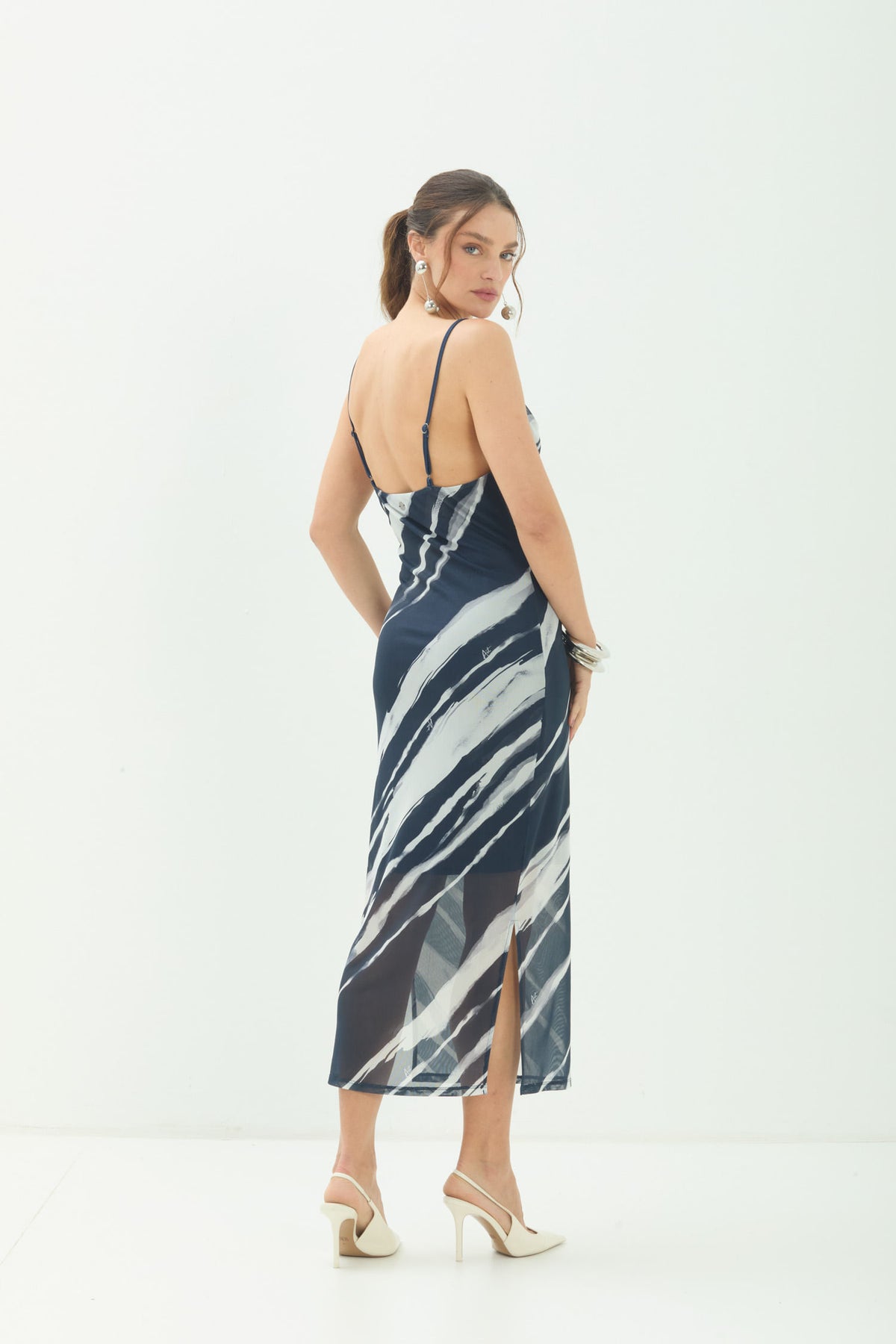 Vestido Midi Estampado ACT Feminino Royal Stripes