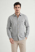 Camisa Manga Longa Casual Masculina Acostamento Cinza Claro