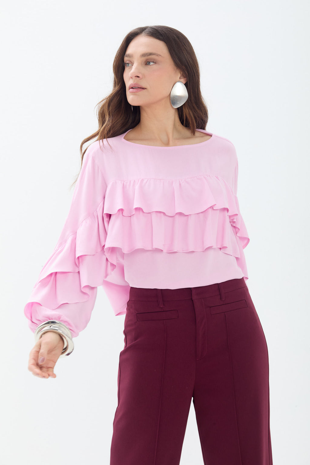 Blusa Babados Manga Longa ACT Feminina Pink Sunset