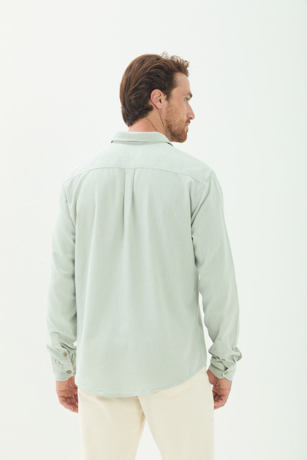 Camisa Manga Longa Minimalista Masculina Acostamento Verde Cidreira