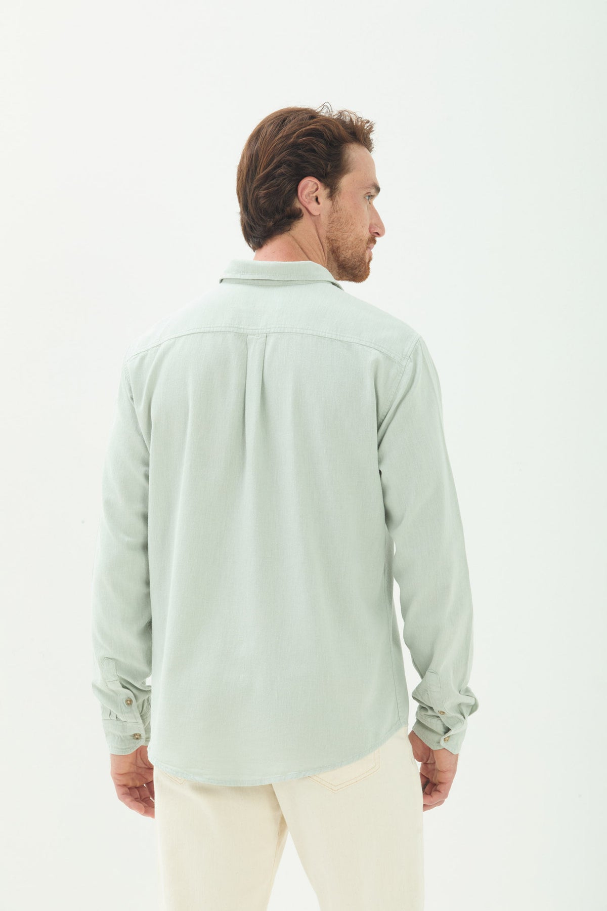 Camisa Manga Longa Minimalista Masculina Acostamento Verde Cidreira