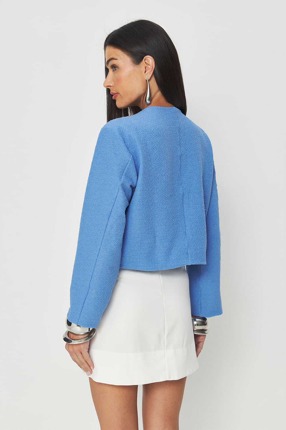 Casaco Tweed Classic Feminino Acostamento Soft Sky