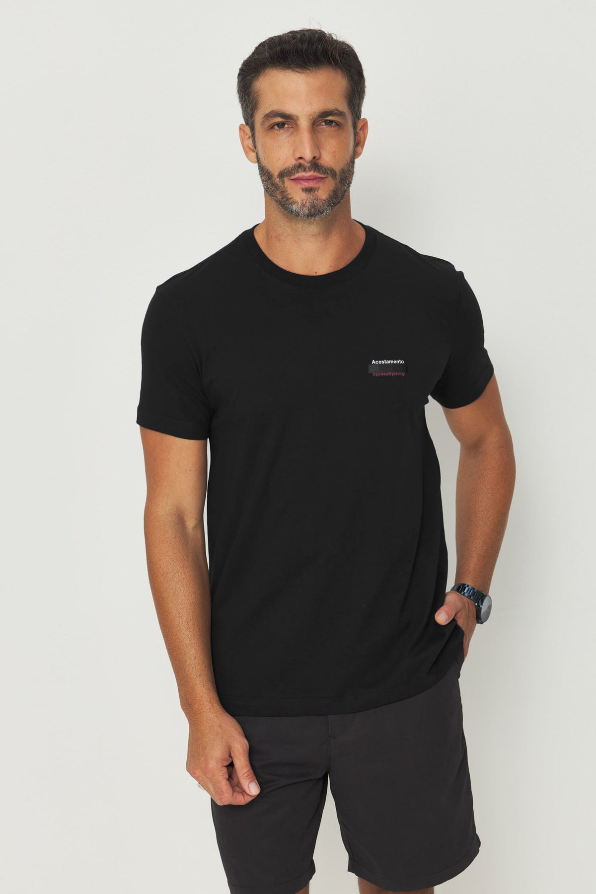 Camiseta Lobo Geométrico Masculino Acostamento Preto