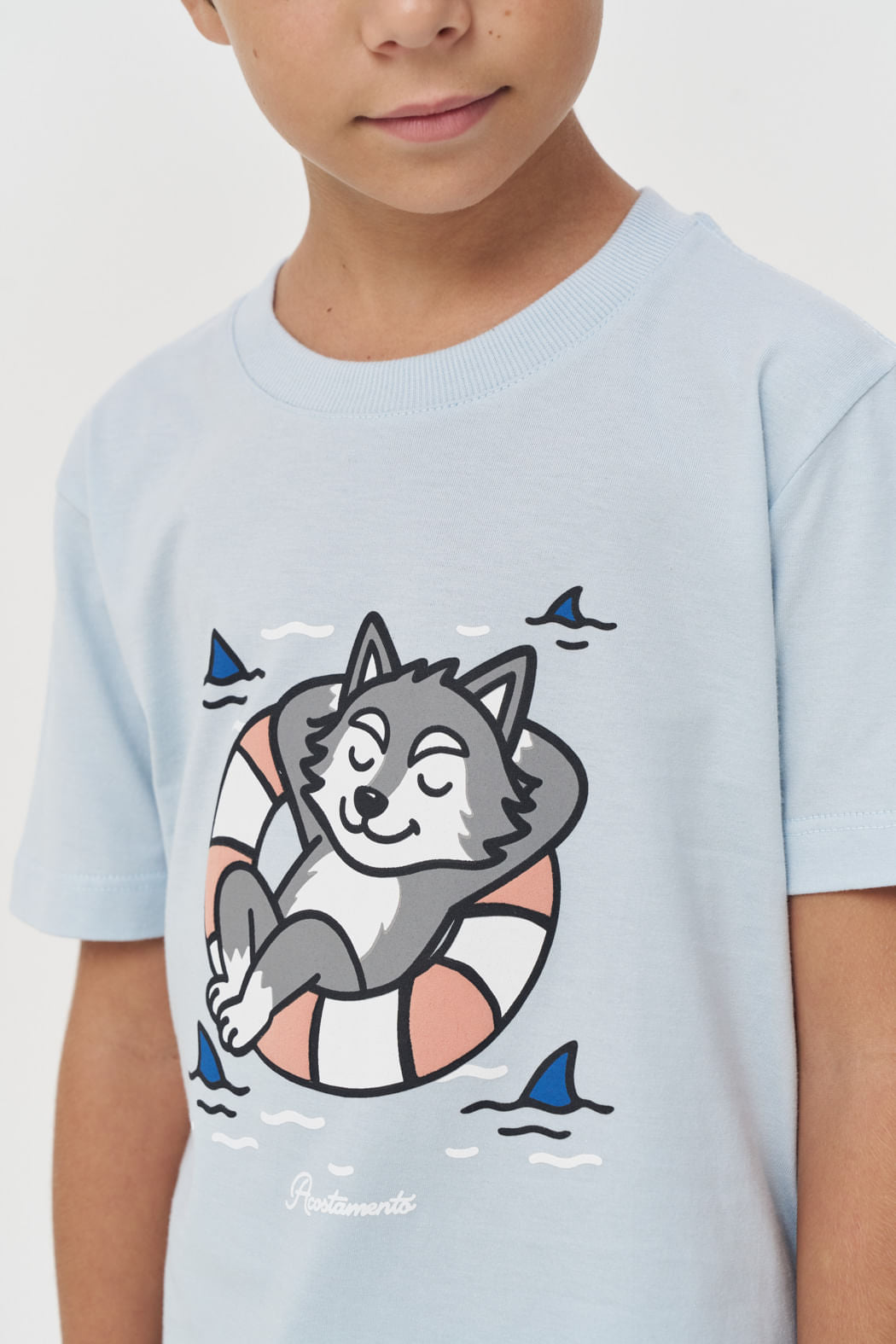Camiseta Casual Lobo Menino Acostamento Next Azul Maresia