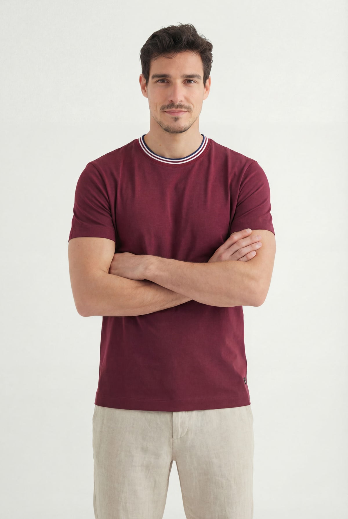 Camiseta Casual Gola Contrastante Masculina Acostamento Barca