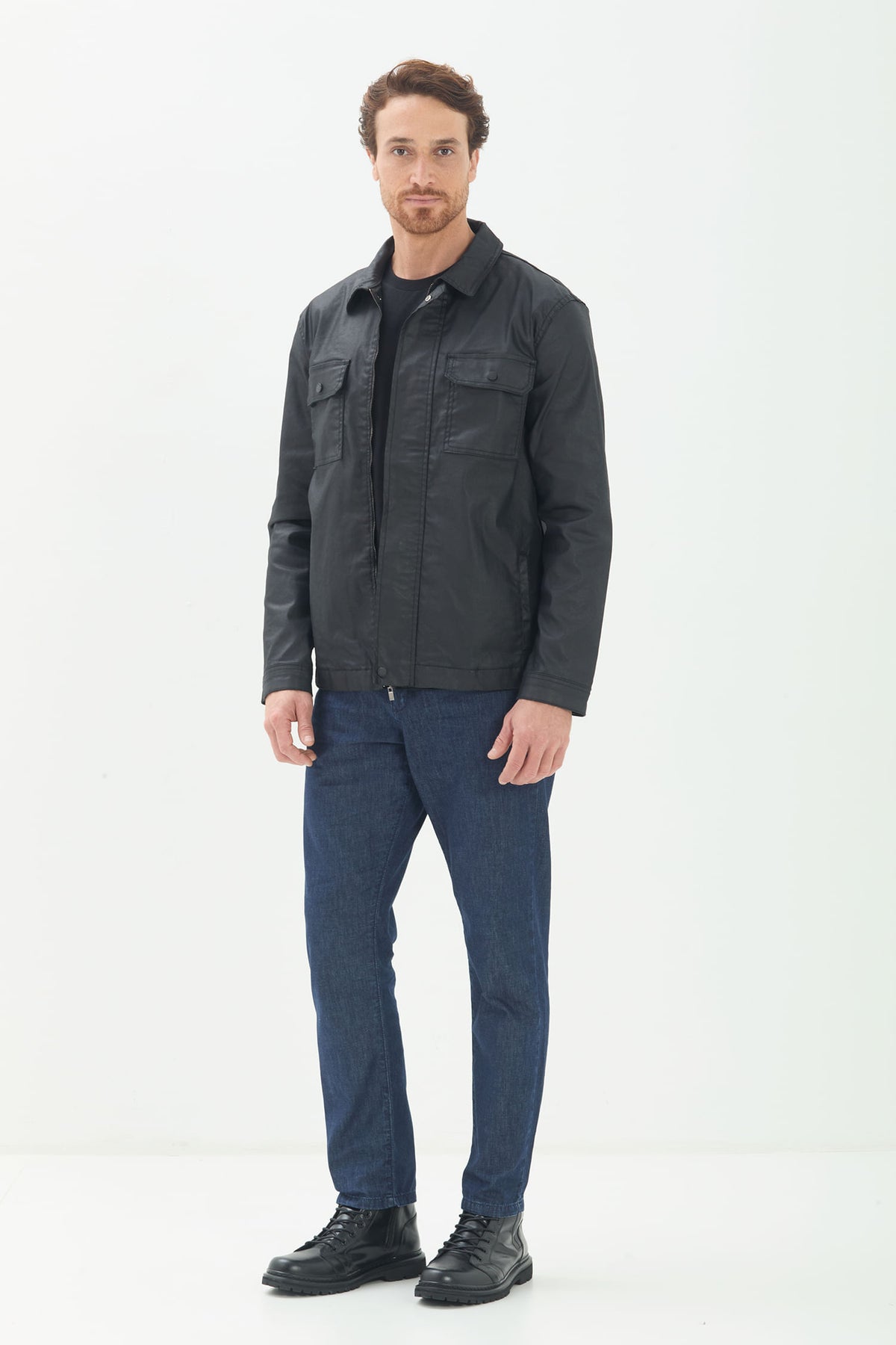 Jaqueta Jeans Casual Masculina Acostamento Preto