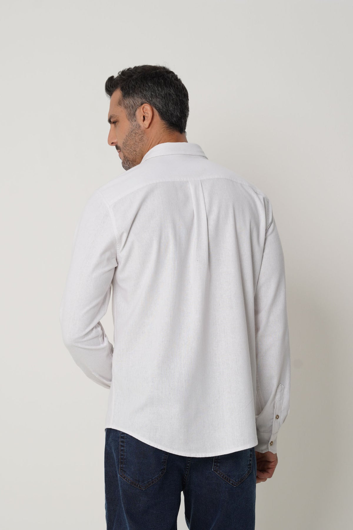 Camisa Casual Manga Longa Masculina Acostamento Branco