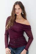 Blusa Ombro Assimétrico Em Tule ACT Feminina Fendi