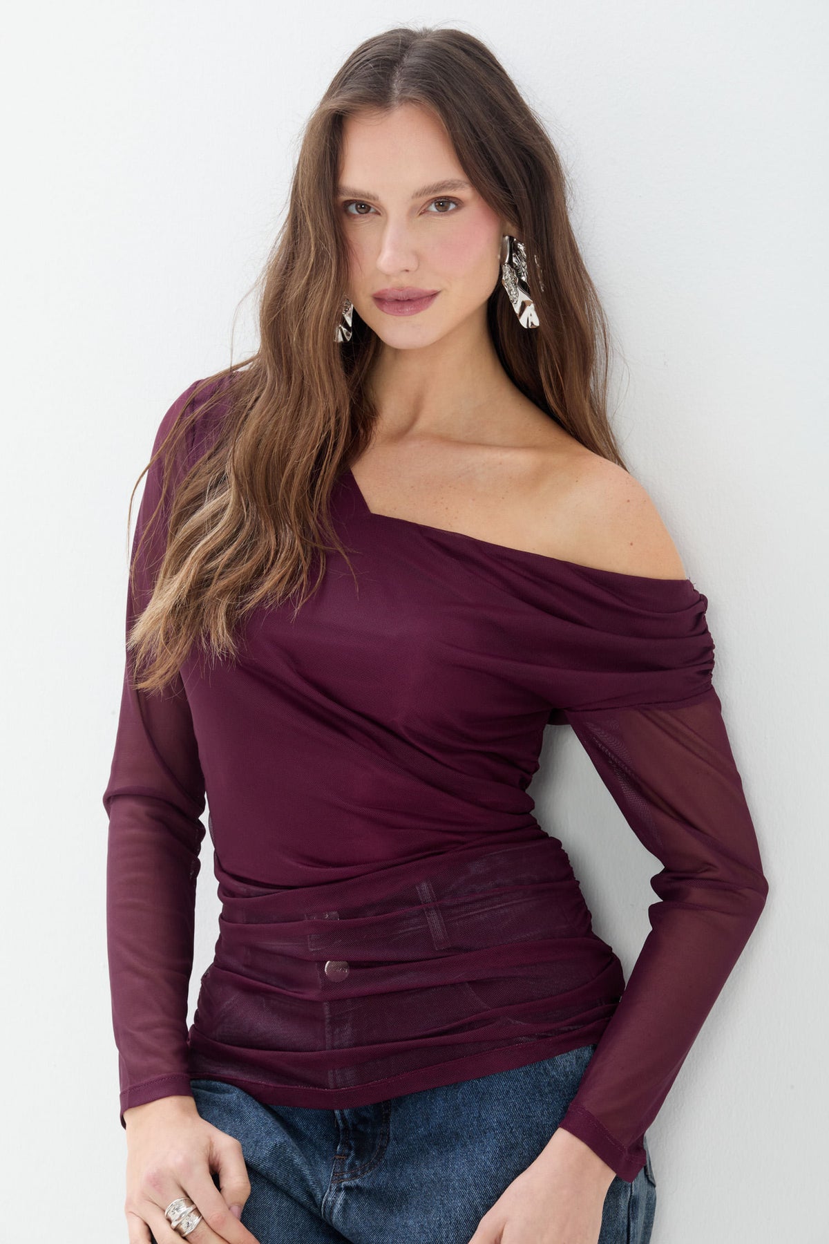 Blusa Ombro Assimétrico Em Tule ACT Feminina Fendi