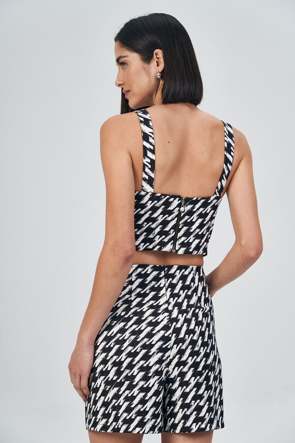 Top Decote Estruturado Print Feminino Acostamento Pied De Poule