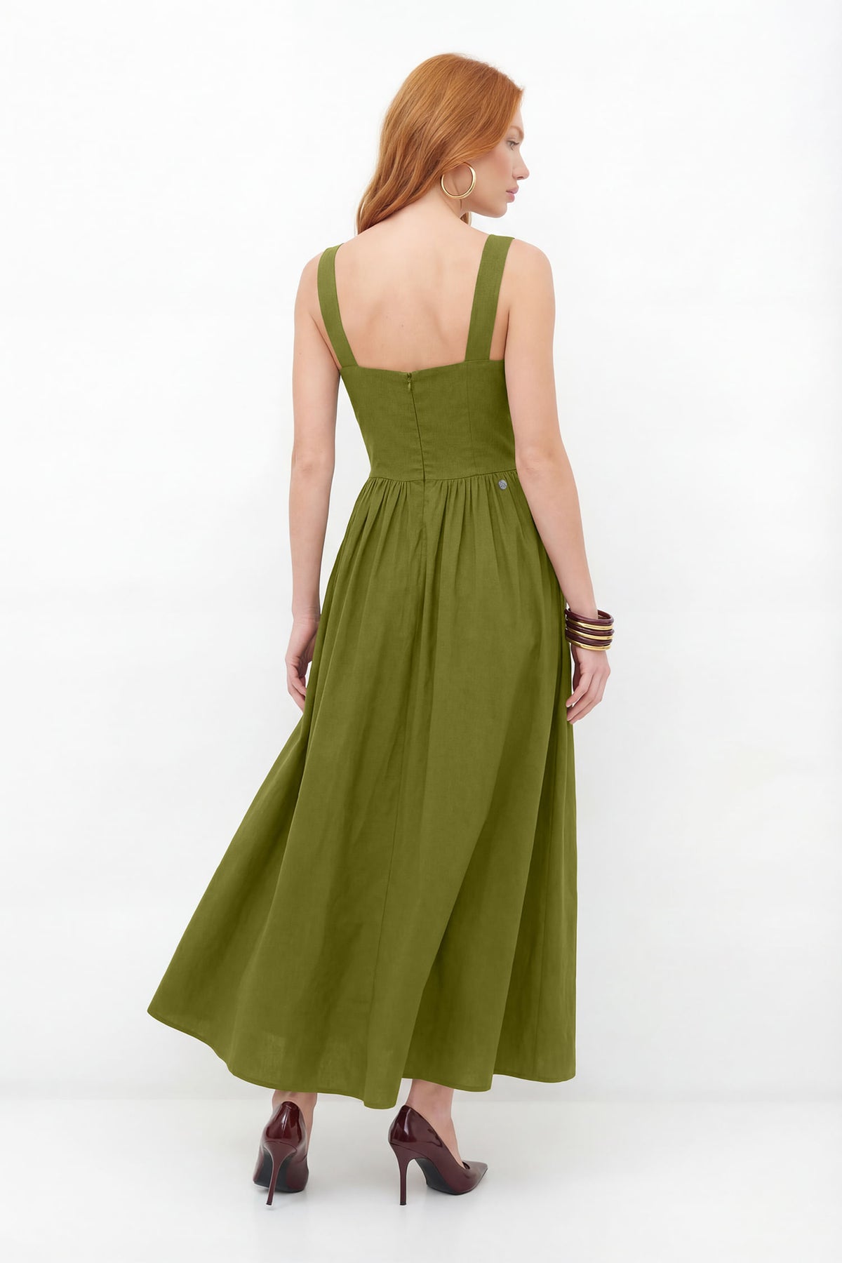 Vestido Longo Acinturado ACT Feminino Golden Olive