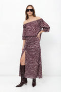 Saia Midi Estampada Fenda Lateral ACT Feminina Deep Flow