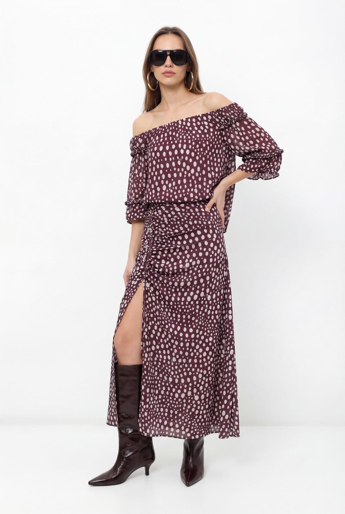 Saia Midi Estampada Fenda Lateral ACT Feminina Deep Flow