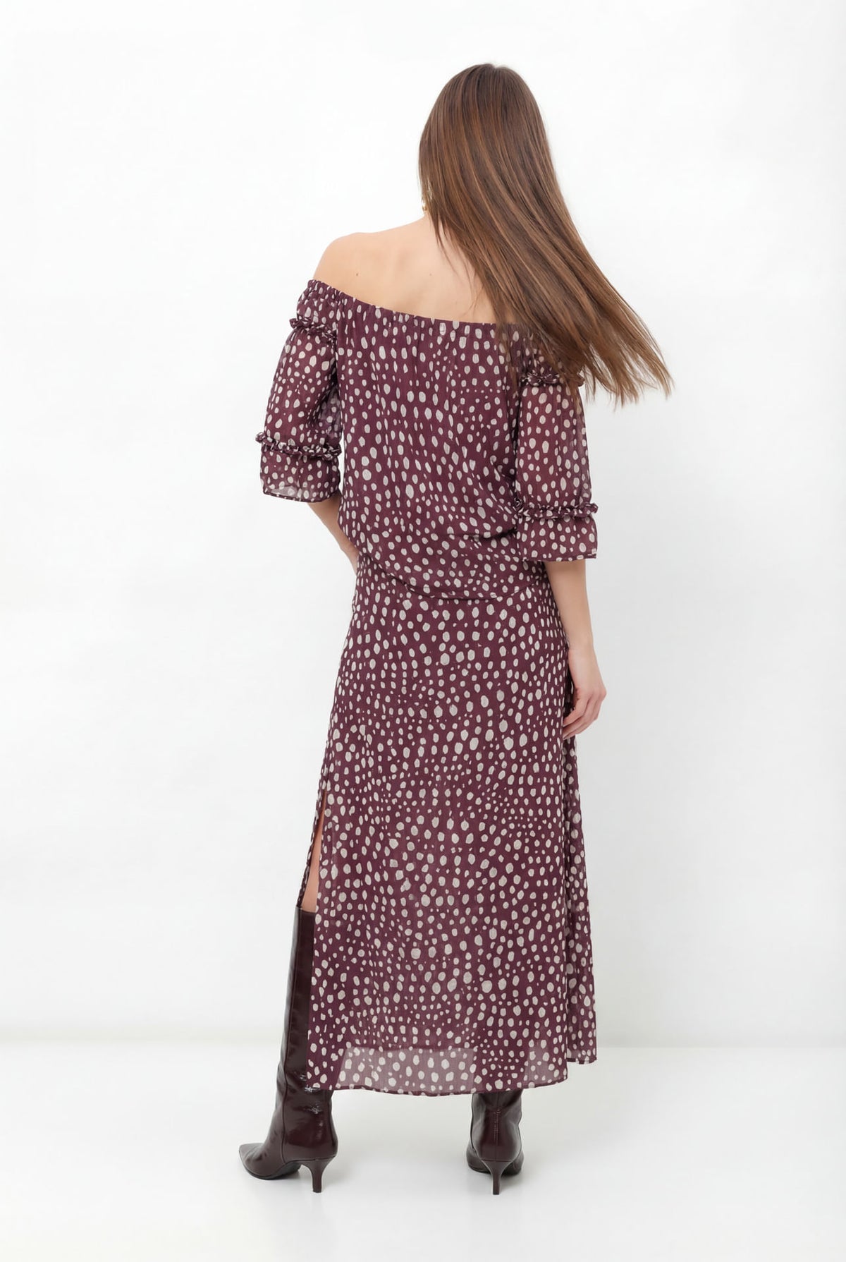 Saia Midi Estampada Fenda Lateral ACT Feminina Deep Flow
