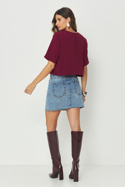 Blusa Manga Curta Feminina Acostamento Berry