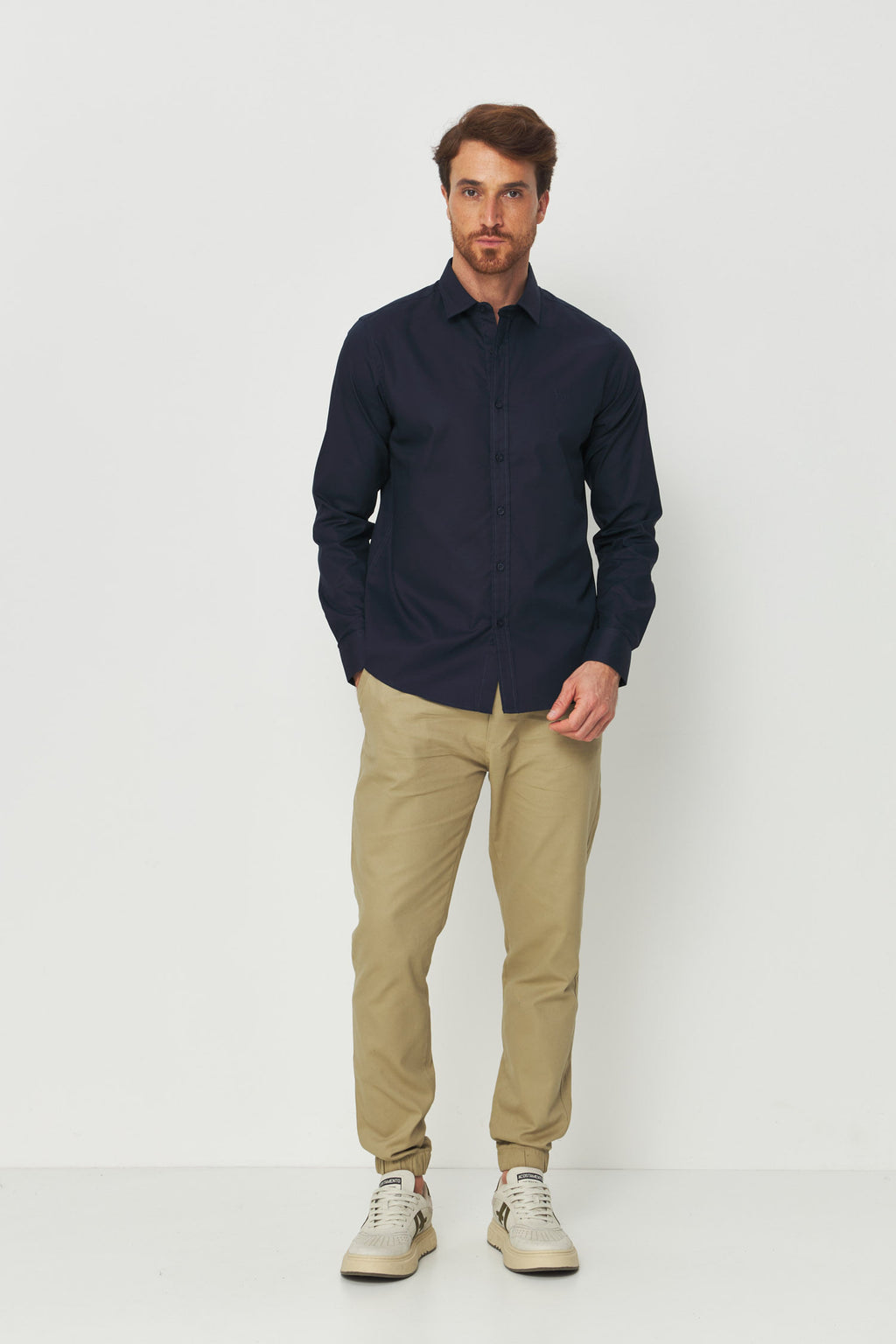 Calça Casual Jogger Masculina Acostamento Kaki