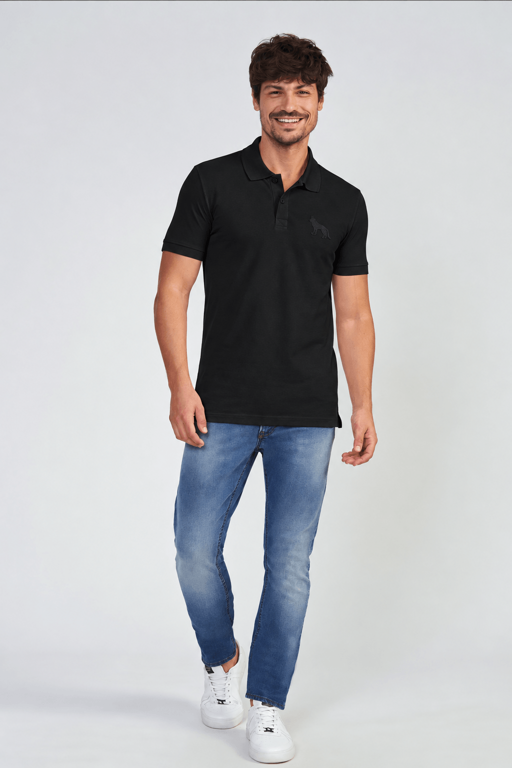 Polo Wolf Max Masculina Acostamento Preto