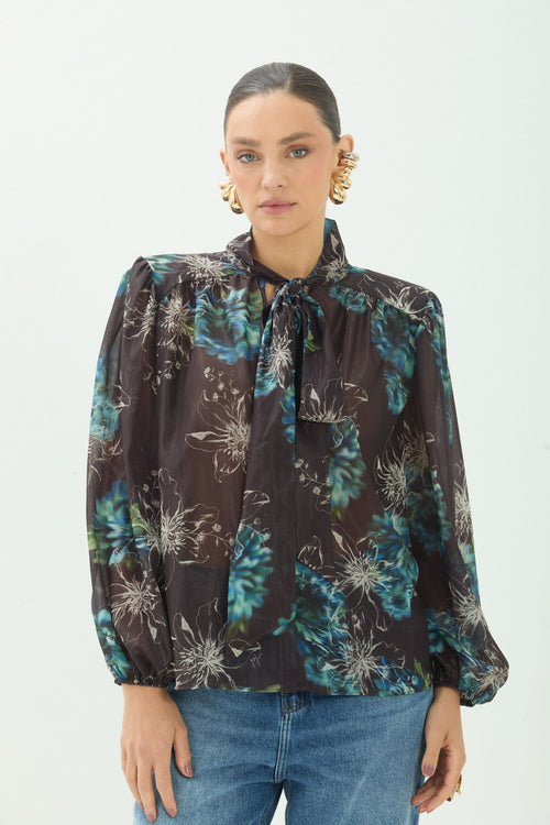 Blusa Estampada Com Amarração ACT Feminino Mystic Garden