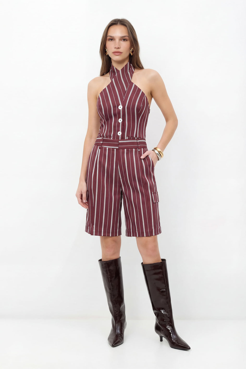 Bermuda Listrada Cargo ACT Feminina Deep Ruby