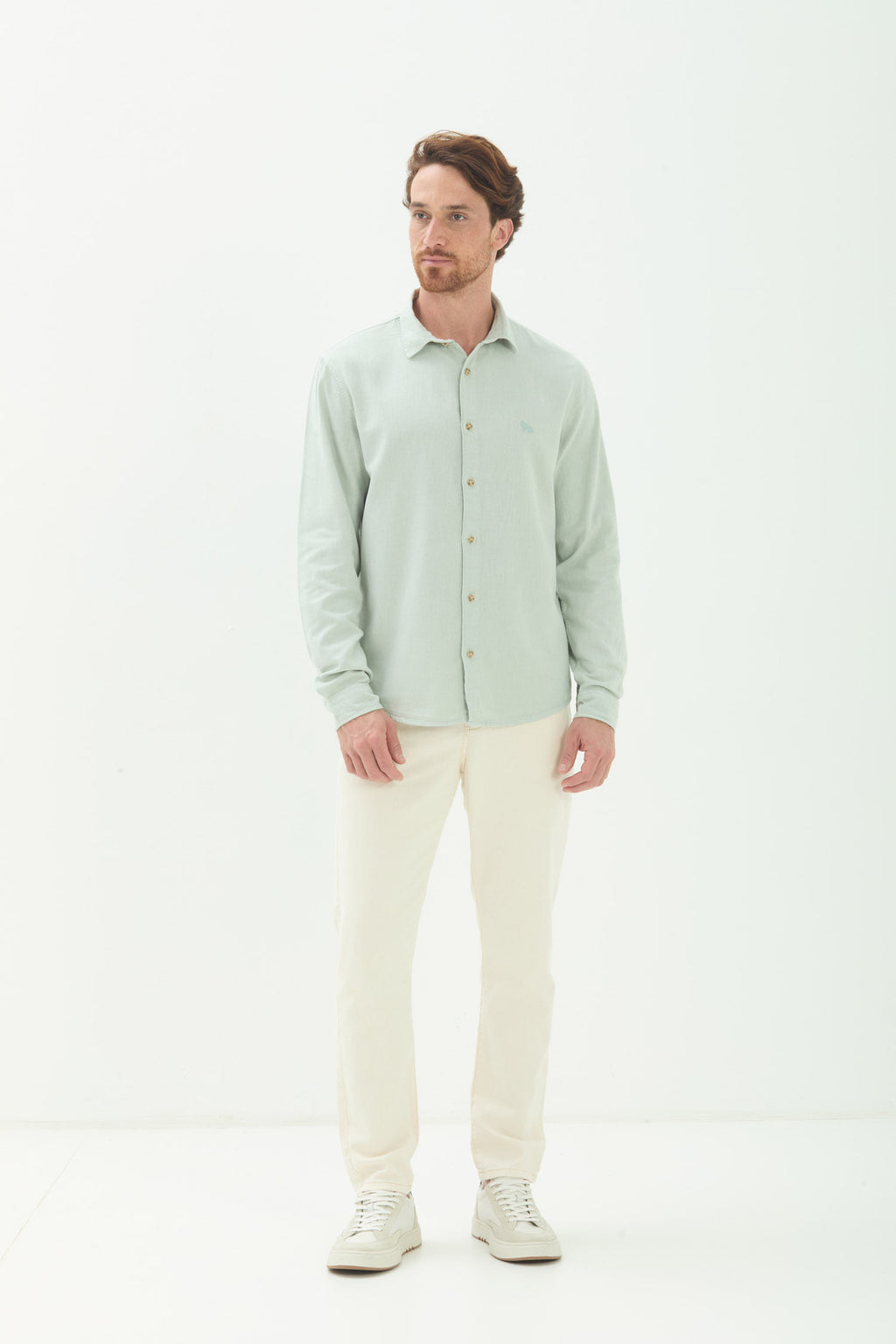 Camisa Manga Longa Minimalista Masculina Acostamento Verde Cidreira