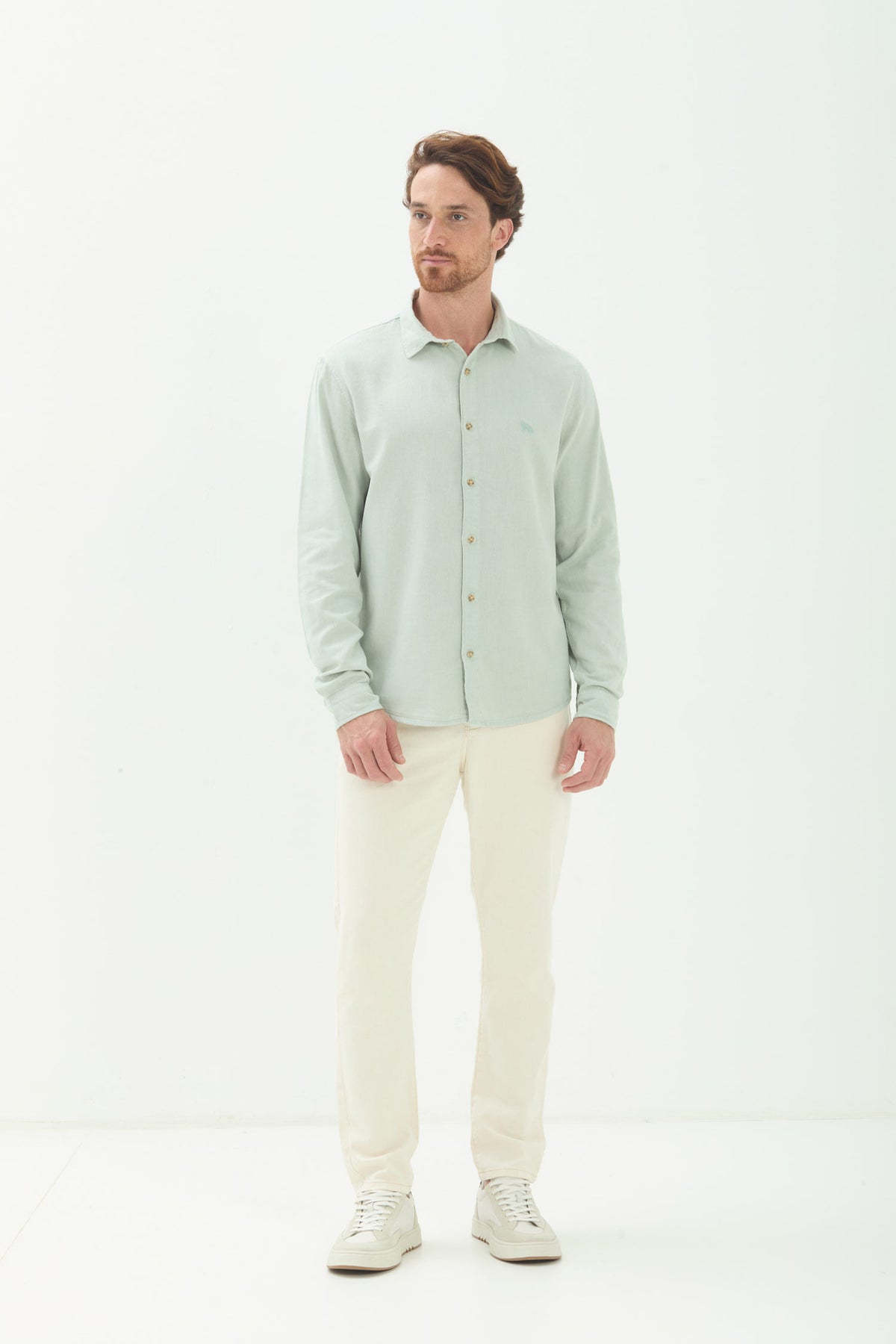 Camisa Manga Longa Minimalista Masculina Acostamento Verde Cidreira