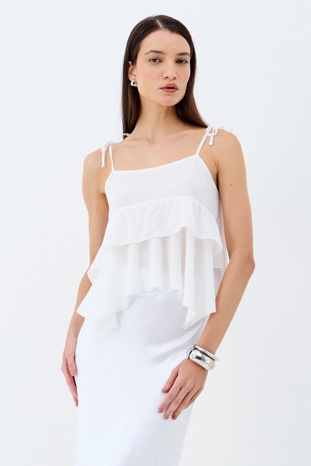 Blusa Com Transparência E Alças Finas  ACT Feminino Off White