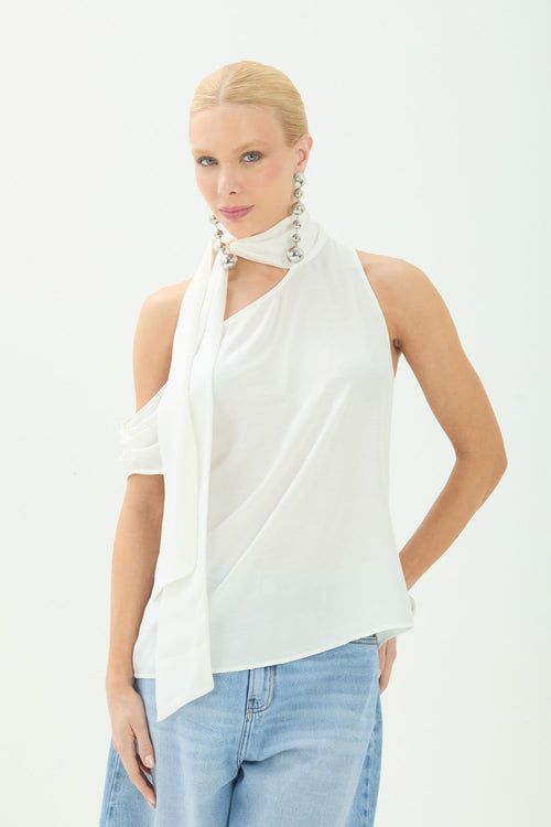 Blusa Halter Ombro Vazado ACT Feminina Off White