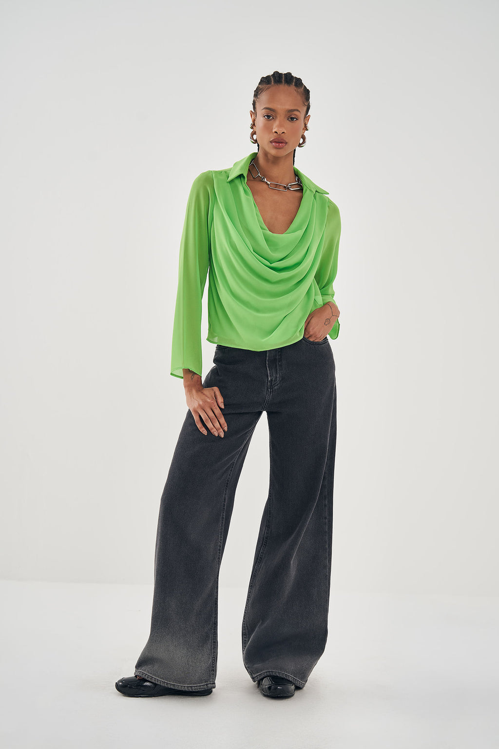 Blusa Degagê com Gola Feminina Inblanche Hyper Green