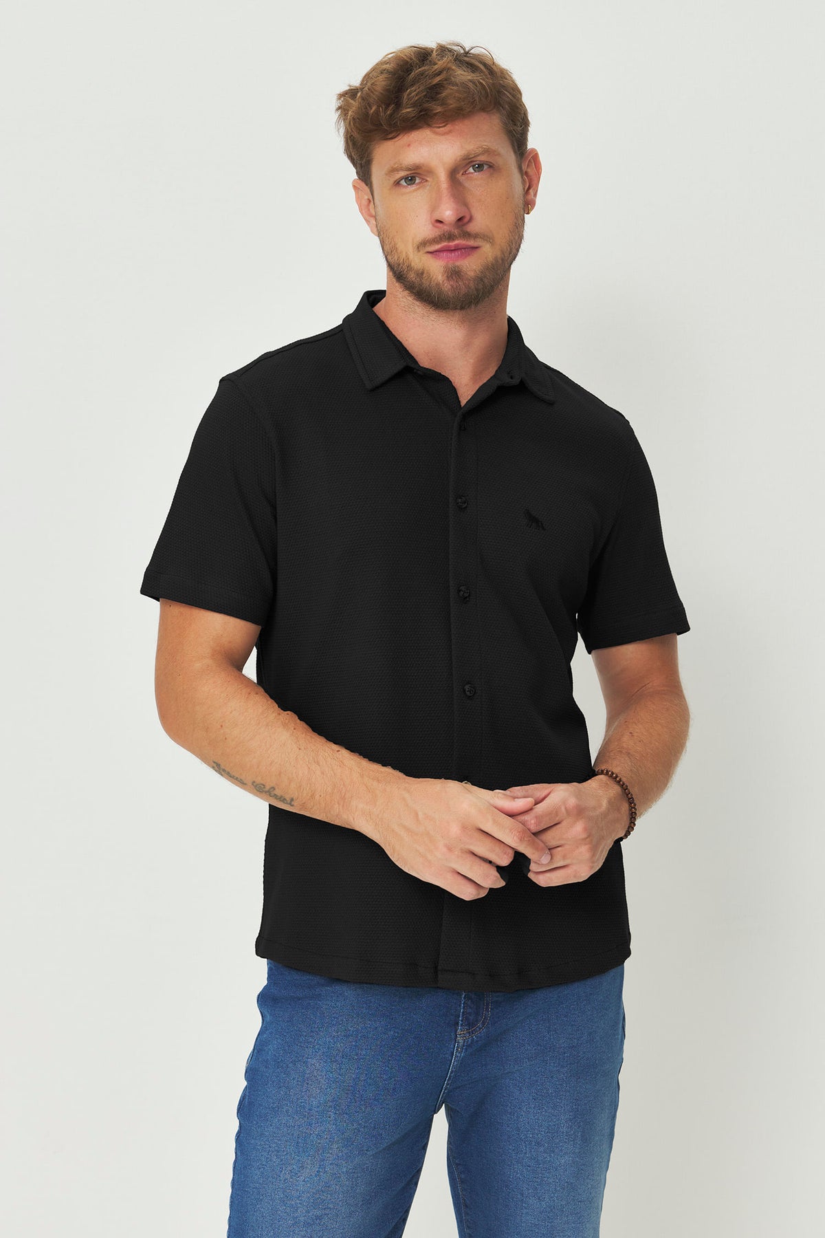 Camisa Lobo Social Masculina Acostamento Preto