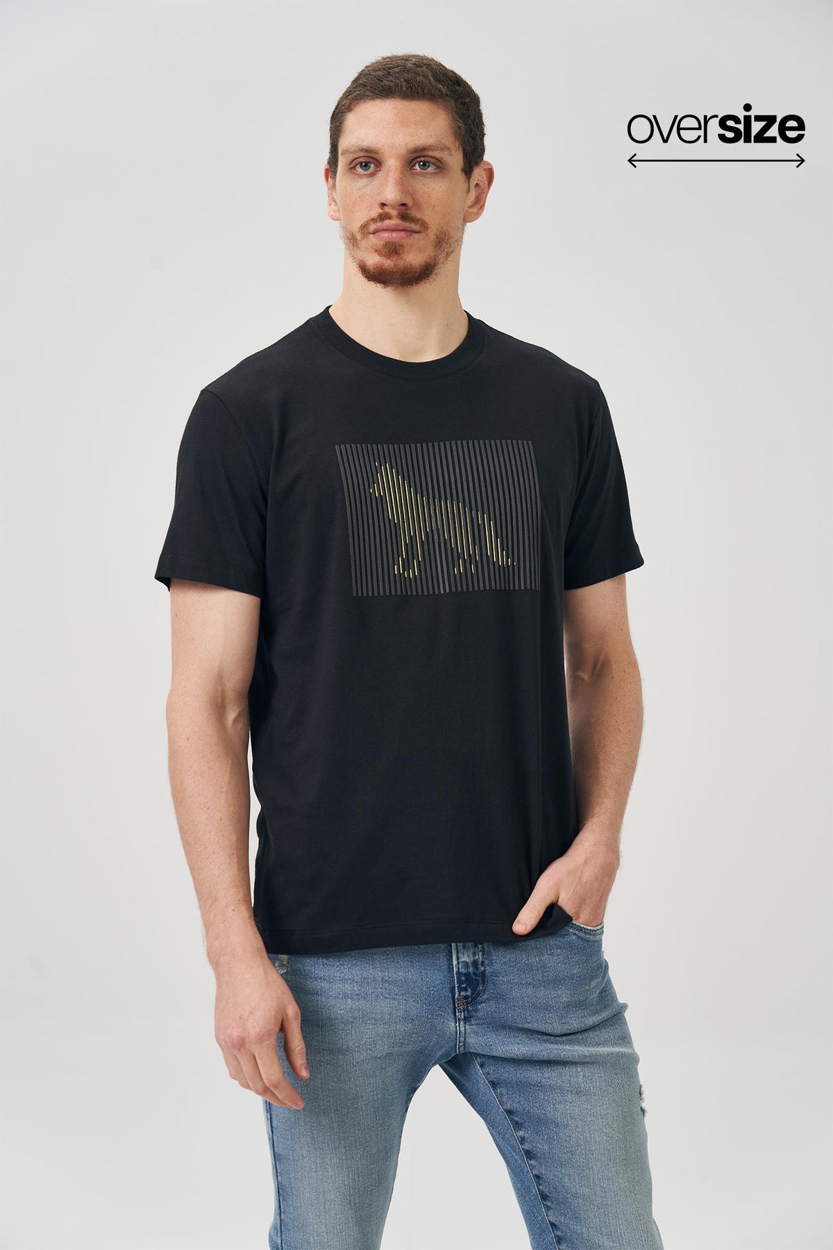 Camiseta Efeito Visual Masculina Oversize Acostamento Preto