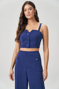 Top Alfaiataria Botões Feminino Acostamento Ultramarine