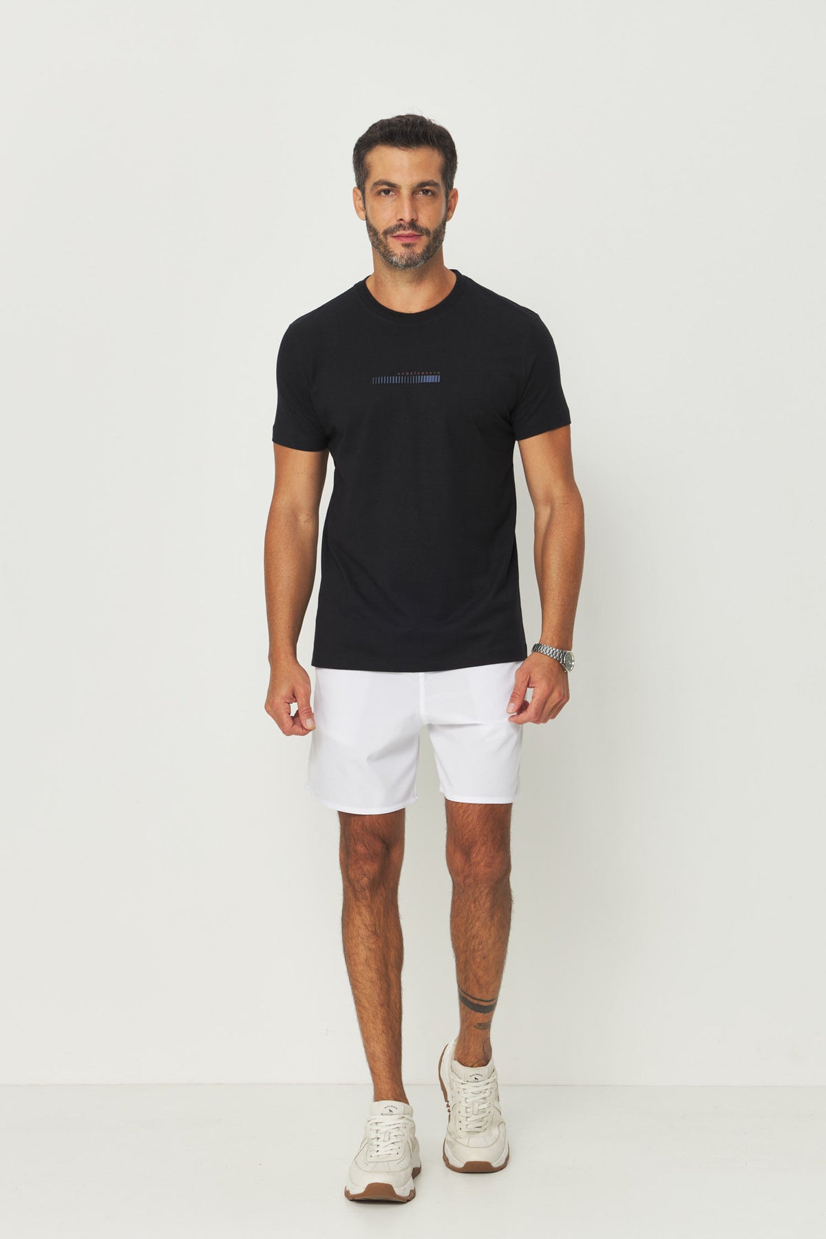 Camiseta Estampa Central Masculino Acostamento Preto