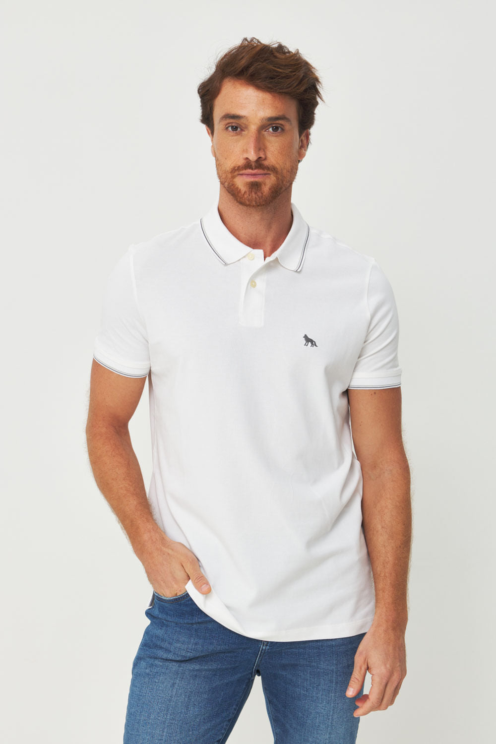 Polo Básica Detalhada Masculina Acostamento Off White